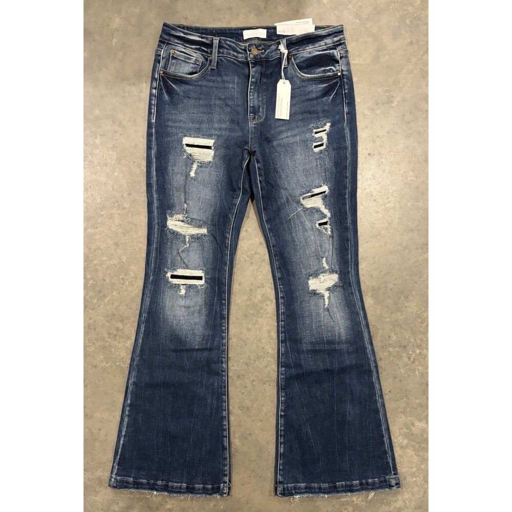 NEW Petra153 Distressed Flare Jeans Womens Size 15/31 Medium Wash Denim Stretch